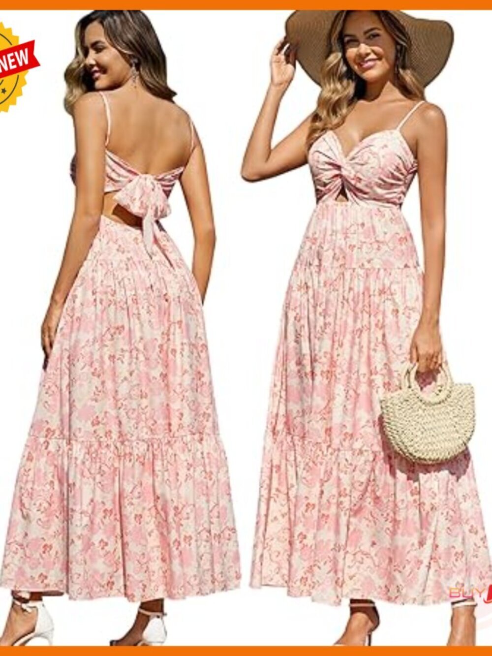 Summer Maxi Dress Spaghetti Strap V-Neck Boho Tiered Flowy Sundress